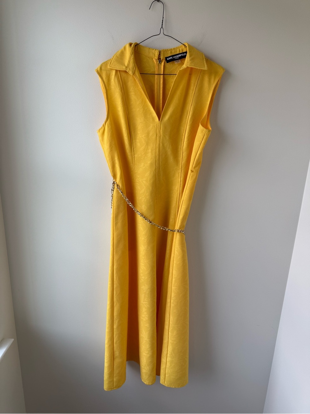 Karl Lagerfeld Bright Yellow Midi Dress with Gold Accents